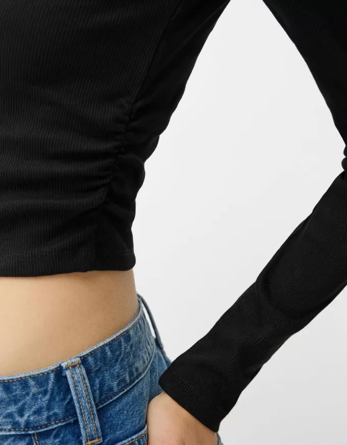 Camiseta de manga larga con laterales fruncidos Black
