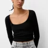 Camiseta de manga larga con laterales fruncidos Black