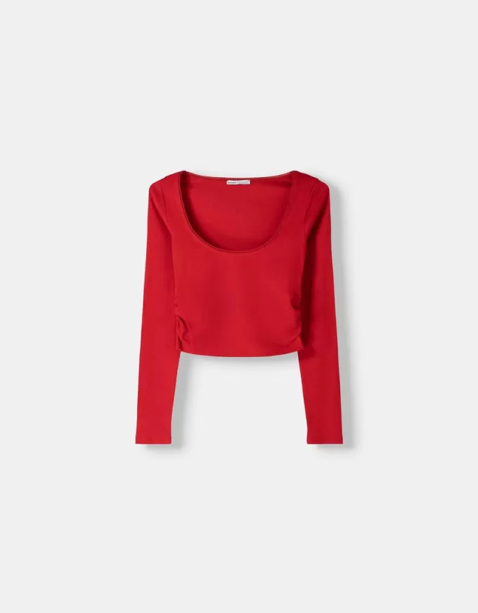 Camiseta de manga larga con laterales fruncidos Red