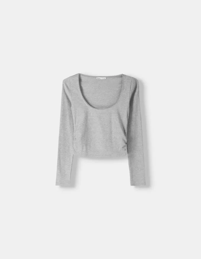 Camiseta de manga larga con laterales fruncidos Grey