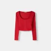 Camiseta de manga larga con laterales fruncidos Red