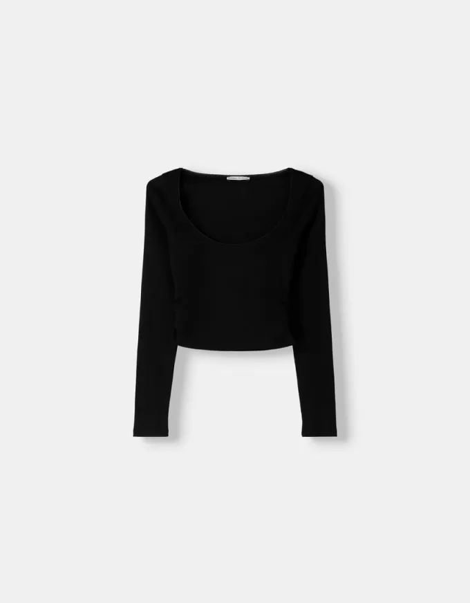 Camiseta de manga larga con laterales fruncidos Black