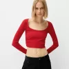 Camiseta de manga larga con laterales fruncidos Red