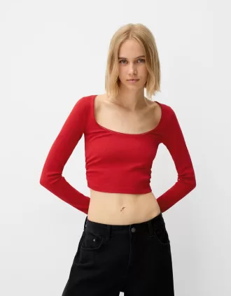 Camiseta de manga larga con laterales fruncidos Red
