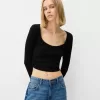Camiseta de manga larga con laterales fruncidos Black
