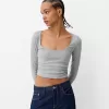 Camiseta de manga larga con laterales fruncidos Grey