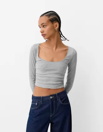 Camiseta de manga larga con laterales fruncidos Grey