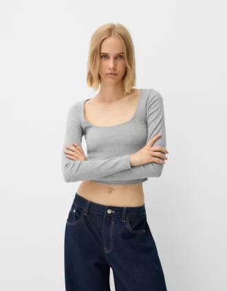 Camiseta de manga larga con laterales fruncidos Grey