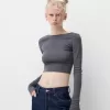 Camiseta de manga larga con strass all over Grey