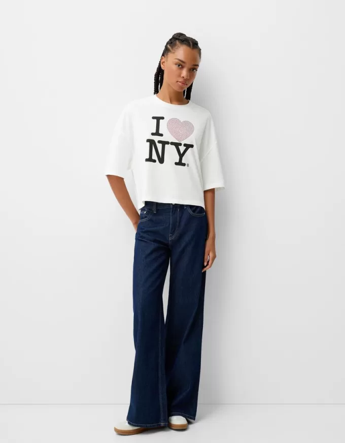 Camiseta de manga media I Love New York White
