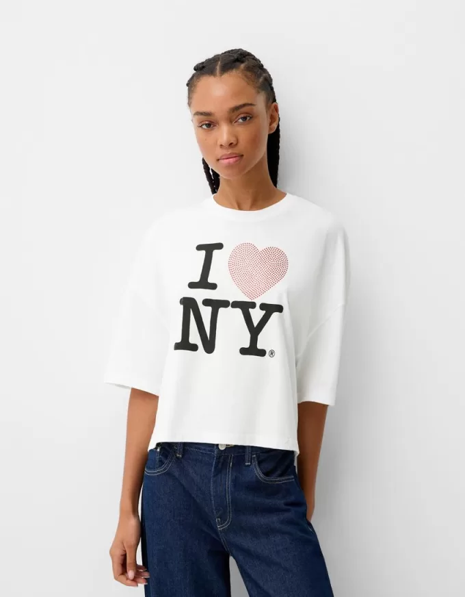 Camiseta de manga media I Love New York White