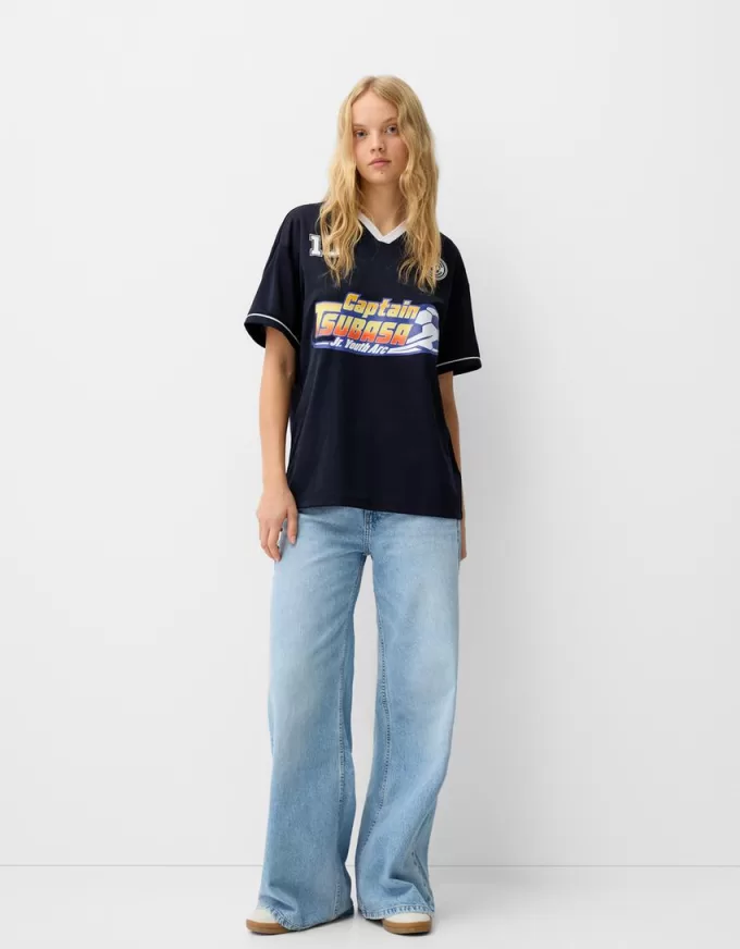Camiseta deportiva Captain Tsubasa de manga corta Navy
