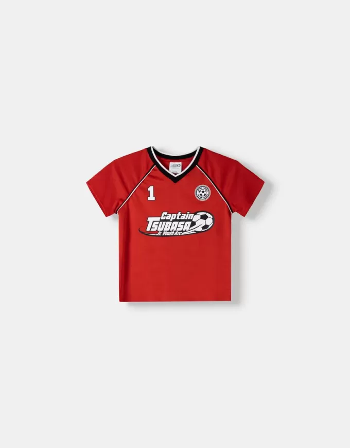 Camiseta deportiva Captain Tsubasa de manga corta Red