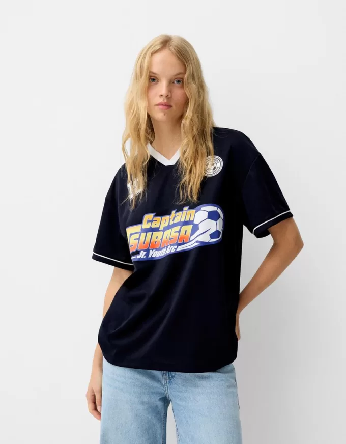 Camiseta deportiva Captain Tsubasa de manga corta Navy