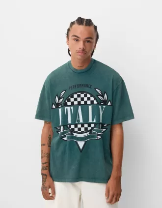 Camiseta efecto desgastado de manga corta con estampado Green