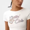 Camiseta espalda abierta con pedrería Cream