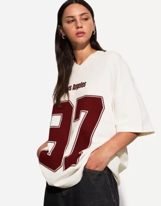 Camiseta estampada con cuello en V y manga corta Off white