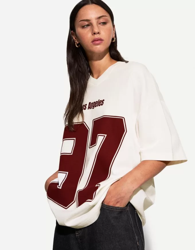 Camiseta estampada con cuello en V y manga corta Off white