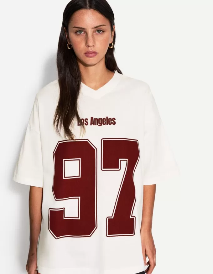 Camiseta estampada con cuello en V y manga corta Off white