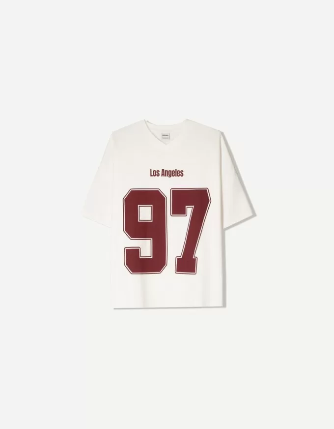 Camiseta estampada con cuello en V y manga corta Off white