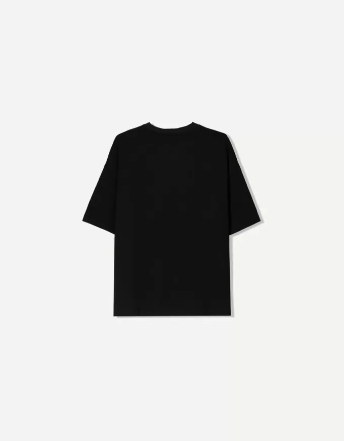 Camiseta estampada con cuello en V y manga corta Black