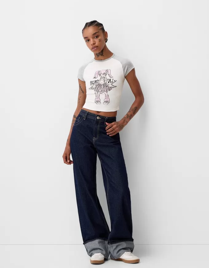 Camiseta estampada con manga corta raglán Off white
