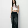 Camiseta estampada con manga corta raglán Cream