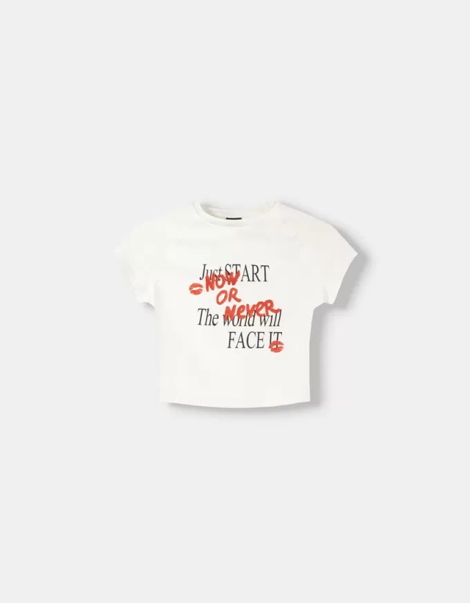 Camiseta estampada con manga corta raglán Cream