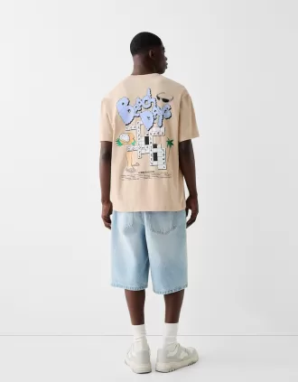 Camiseta estampada de manga corta boxy fit Camel