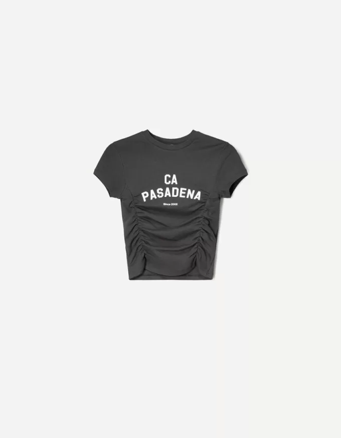 Camiseta estampada manga corta con fruncido Grey