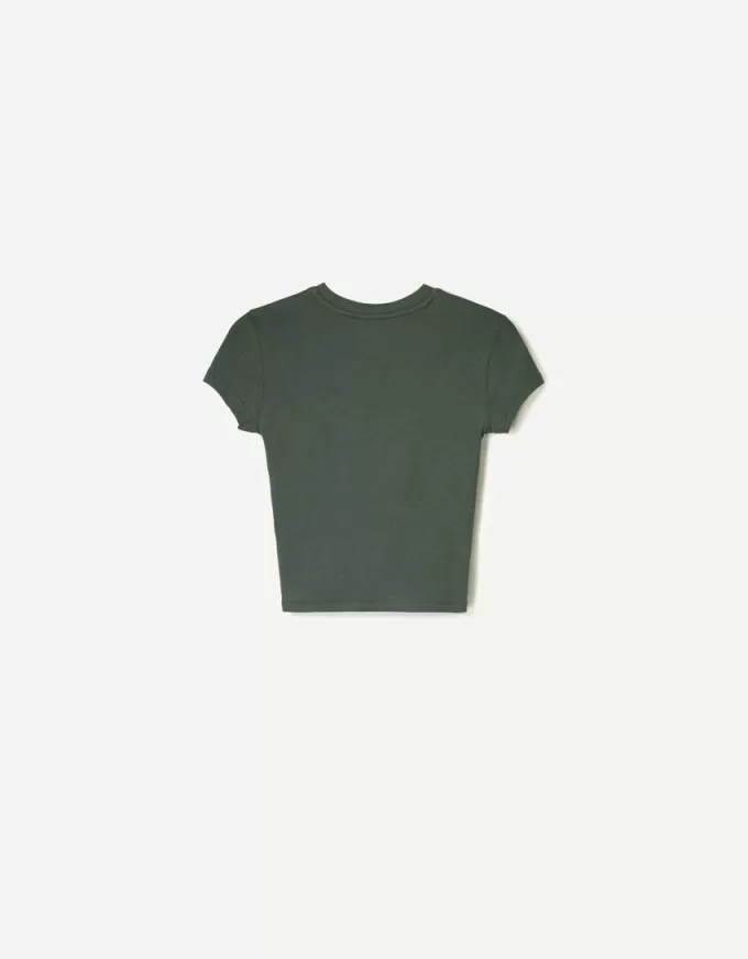 Camiseta estampada manga corta con fruncido Khaki