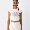 Camiseta estampada manga corta tirantes espalda Cream