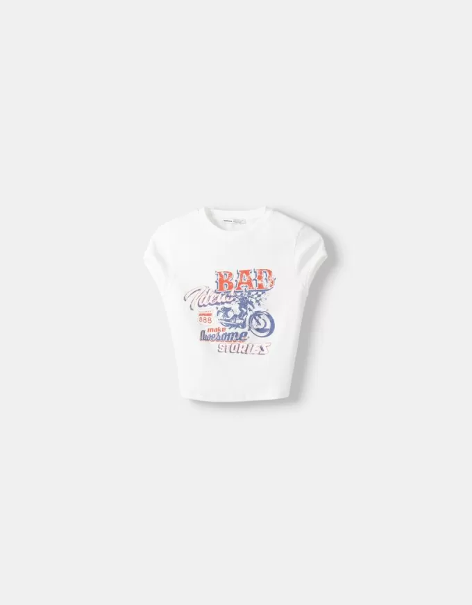Camiseta estampada manga corta tirantes espalda Cream