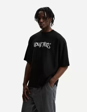 Camiseta extra holgada de manga corta con estampado Black