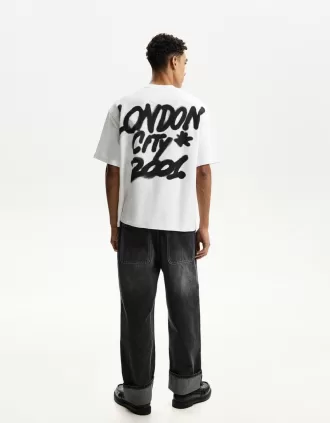 Camiseta felpa manga corta estampada White