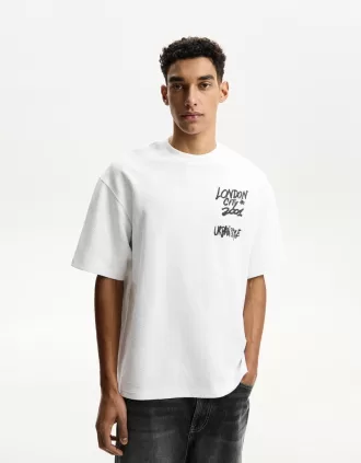 Camiseta felpa manga corta estampada White