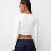Camiseta fruncida de poliamida manga larga Cream