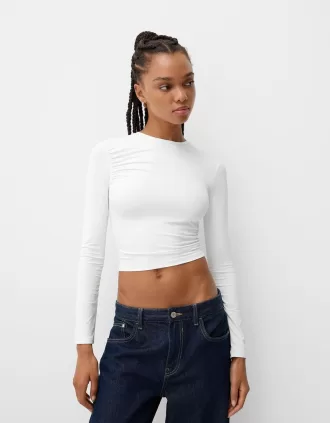 Camiseta fruncida de poliamida manga larga Cream