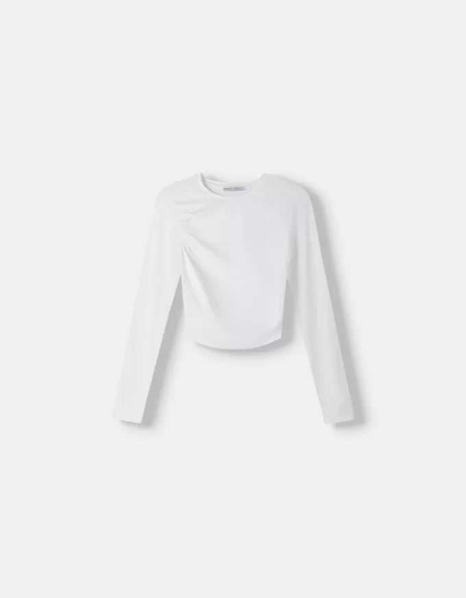 Camiseta fruncida de poliamida manga larga Cream