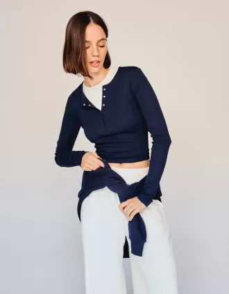 Camiseta henley de manga larga Navy