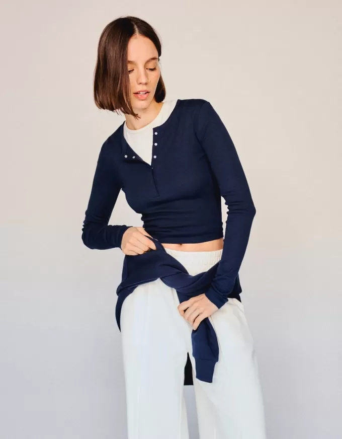 Camiseta henley de manga larga Navy