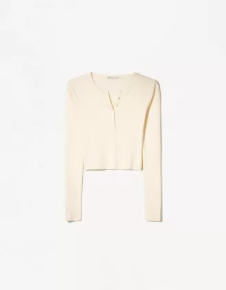 Camiseta henley de manga larga Beige
