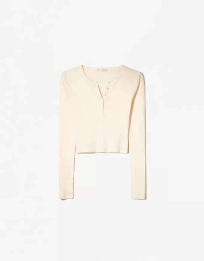 Camiseta henley de manga larga Beige