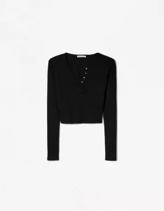 Camiseta henley de manga larga Black