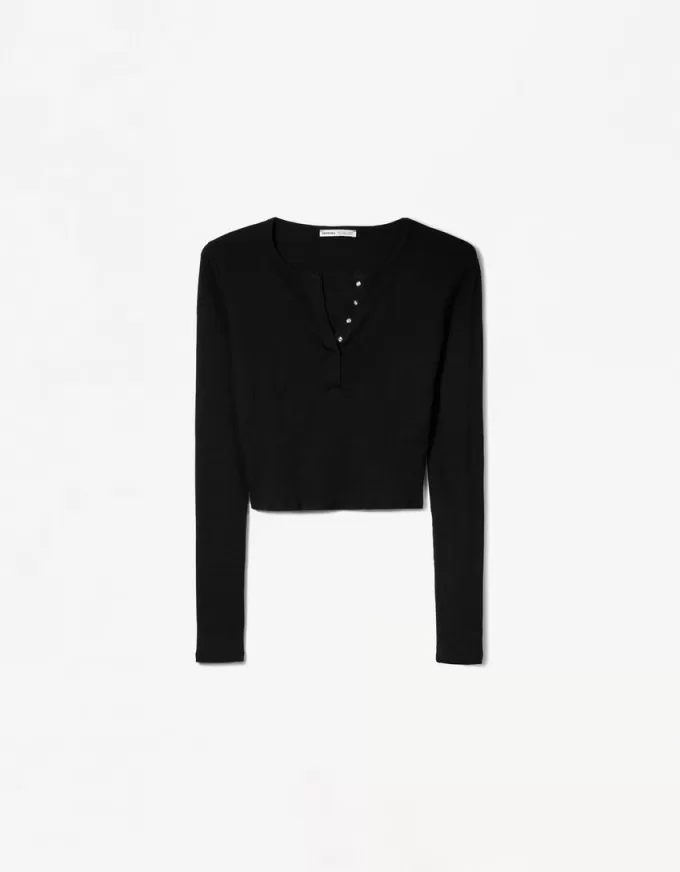 Camiseta henley de manga larga Black