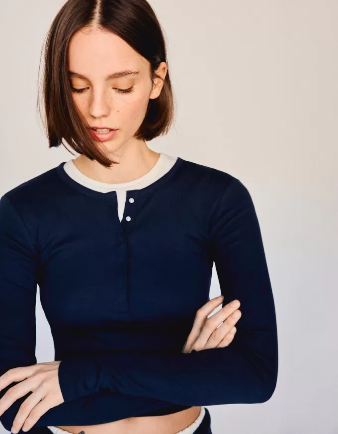 Camiseta henley de manga larga Navy