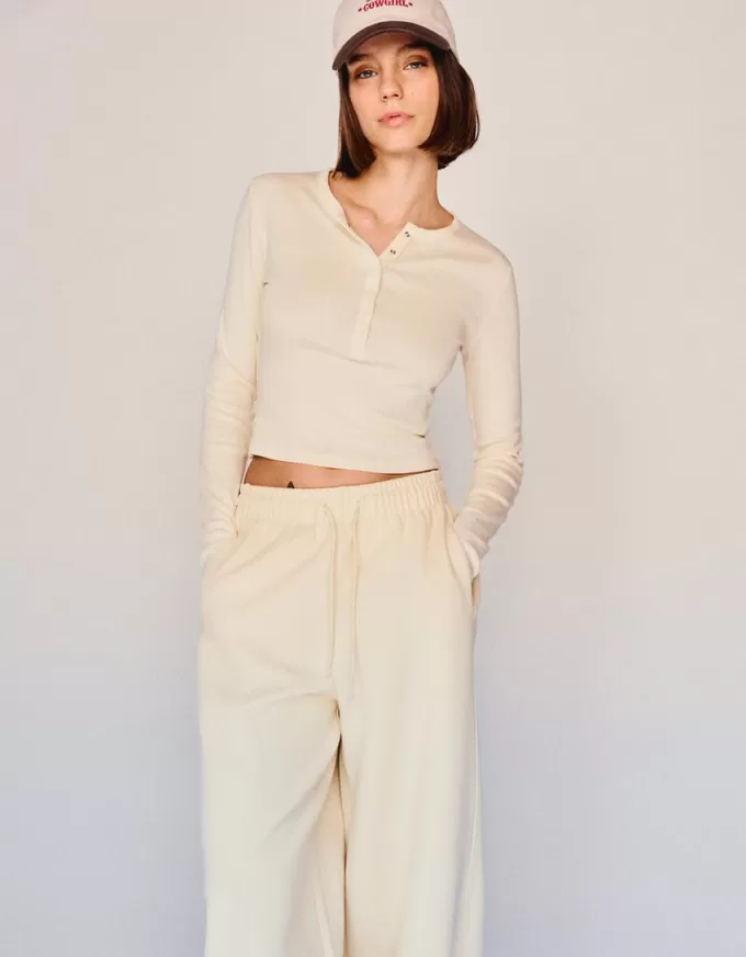 Camiseta henley de manga larga Beige