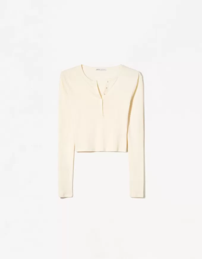 Camiseta henley de manga larga Beige
