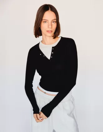 Camiseta henley de manga larga Black