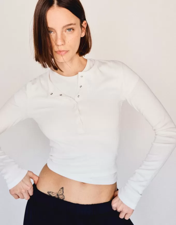 Camiseta henley de manga larga Off white